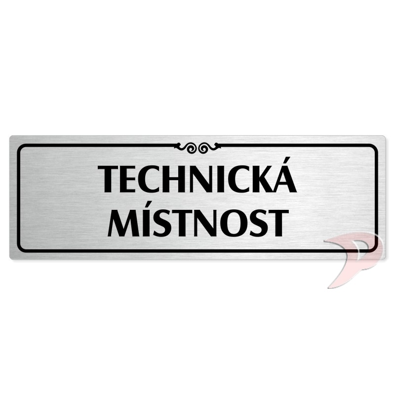 Technická místnost, 200x66mm, stříbrná popiska s ozdobou uprostřed