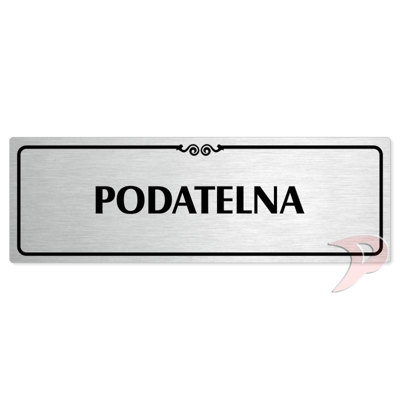 Podatelna, 240x79mm, stříbrná popiska s ozdobou uprostřed