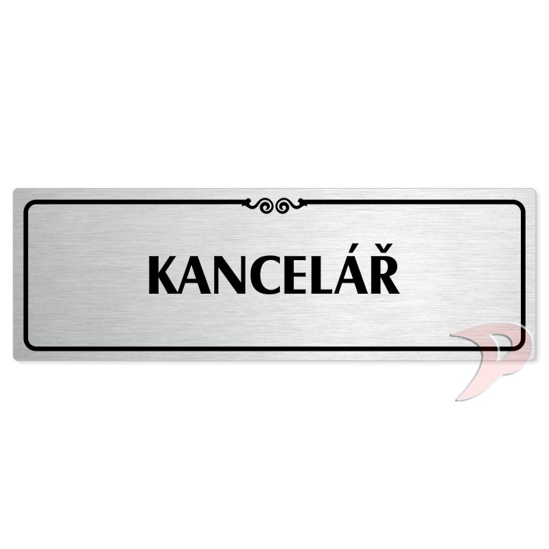 Kancelář, 240x79mm, stříbrná popiska s ozdobou uprostřed