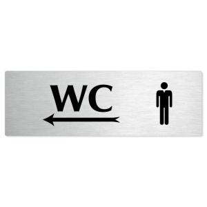 WC muži vlevo, stříbrná popiska na dveře