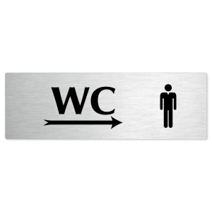 WC muži vpravo, stříbrná popiska na dveře