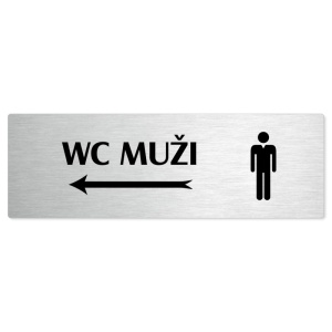 WC muži vlevo, stříbrná popiska na dveře