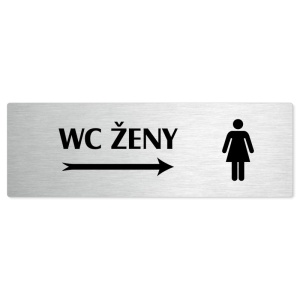 WC ženy vpravo, stříbrná popiska na dveře