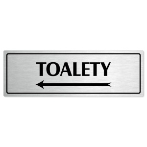 Toalety vlevo, 200x66mm, stříbrná popiska s rámečkem