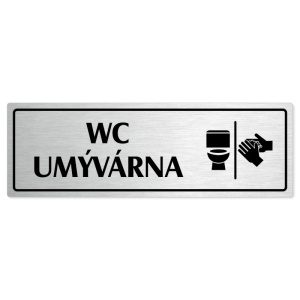 WC umývárna, 200x66mm, stříbrná popiska s rámečkem