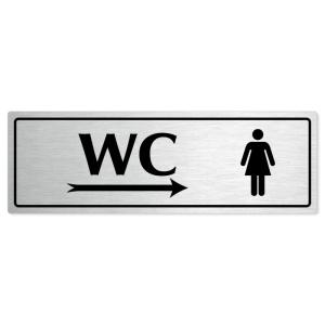 WC ženy vpravo, 240x79mm, stříbrná popiska s rámečkem