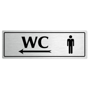 WC muži vlevo, 200x66mm, stříbrná popiska s rámečkem
