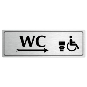 WC invalida vpravo, 200x66mm, stříbrná popiska s rámečkem