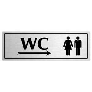 WC společné vpravo, 200x66mm, stříbrná popiska s rámečkem
