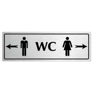 WC společné - rozcestník, 200x66mm, stříbrná popiska s rámečkem