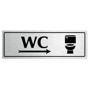 WC vpravo, 200x66mm, stříbrná popiska s rámečkem