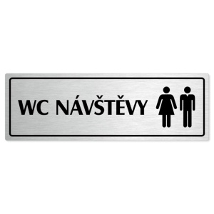 WC návštěvy společné, 200x66mm, stříbrná popiska s rámečkem