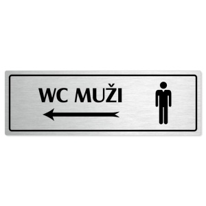 WC muži vlevo, 200x66mm, stříbrná popiska s rámečkem