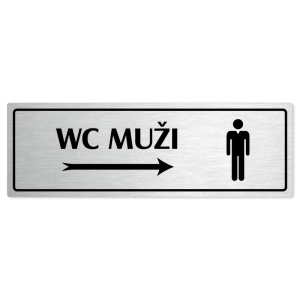 WC muži vpravo, 200x66mm, stříbrná popiska s rámečkem