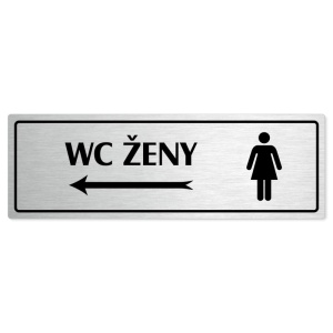 WC ženy vlevo, 240x79mm, stříbrná popiska s rámečkem