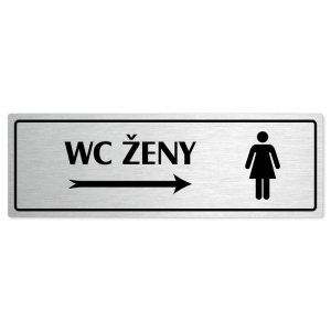 WC ženy vpravo, 200x66mm, stříbrná popiska s rámečkem