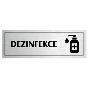Dezinfekce, 200x66mm, stříbrná popiska s dvojtým rámečkem