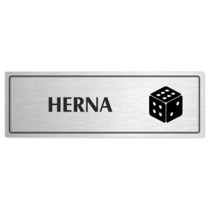 Herna, 200x66mm, stříbrná popiska s dvojtým rámečkem