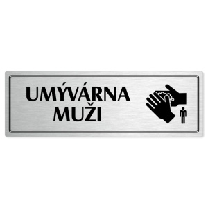Umývárna muži, 200x66mm, stříbrná popiska s dvojtým rámečkem