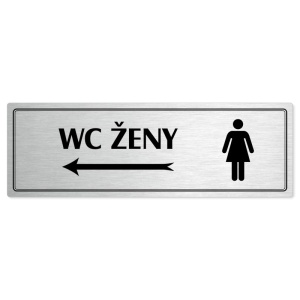 WC ženy vlevo, 200x66mm, stříbrná popiska s dvojtým rámečkem