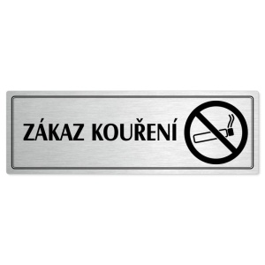 Zákaz kouření, 200x66mm, stříbrná popiska s dvojtým rámečkem