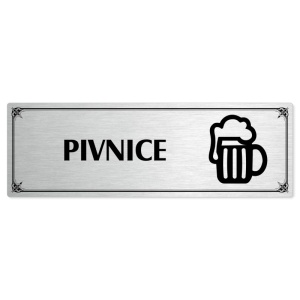 Pivnice, 200x66mm, stříbrná popiska s okrasným rámečkem  