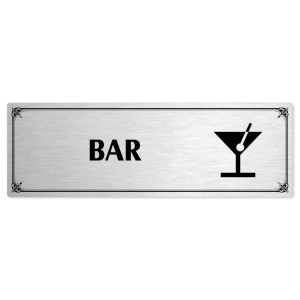 Bar, 200x66mm, stříbrná popiska s okrasným rámečkem  