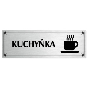 Kuchyňka, 200x66mm, stříbrná popiska s okrasným rámečkem  