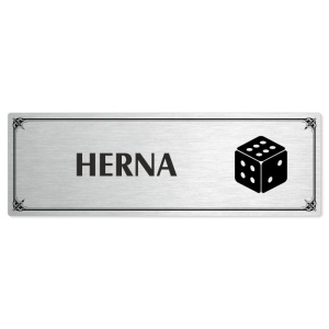 Herna, 200x66mm, stříbrná popiska s okrasným rámečkem  