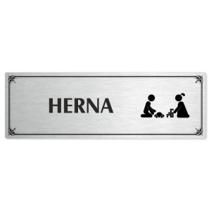 Herna, 200x66mm, stříbrná popiska s okrasným rámečkem  