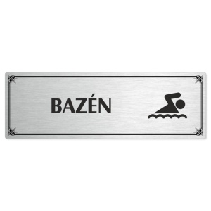Bazén, 200x66mm, stříbrná popiska s okrasným rámečkem  