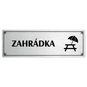 Zahrádka, 200x66mm, stříbrná popiska s okrasným rámečkem  