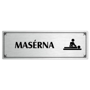 Masérna, 200x66mm, stříbrná popiska s okrasným rámečkem  