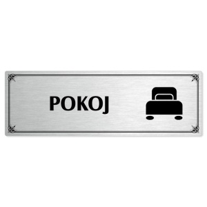 Pokoj, 200x66mm, stříbrná popiska s okrasným rámečkem  