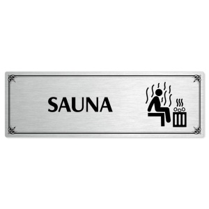 Sauna, 240x79mm, stříbrná popiska s okrasným rámečkem  