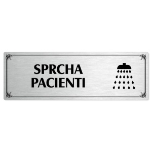 Sprcha pacienti, 240x79mm, stříbrná popiska s okrasným rámečkem  