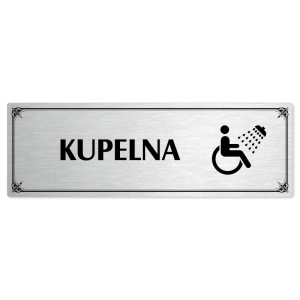 Koupelna, 200x66mm, stříbrná popiska s okrasným rámečkem  