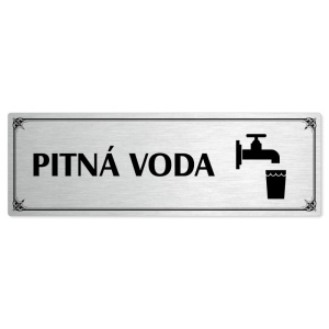 Pitná voda, 200x66mm, stříbrná popiska s okrasným rámečkem  
