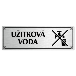 Užitková voda, 200x66mm, stříbrná popiska s okrasným rámečkem  