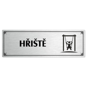 Hřiště, 200x66mm, stříbrná popiska s okrasným rámečkem  