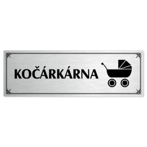 Kočárkárna, 240x79mm, stříbrná popiska s okrasným rámečkem  