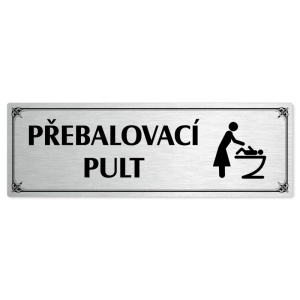 Přebalovací pult, 200x66mm, stříbrná popiska s okrasným rámečkem  