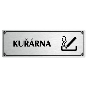 Kuřárna, 200x66mm, stříbrná popiska s okrasným rámečkem  