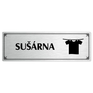 Sušárna, 200x66mm, stříbrná popiska s okrasným rámečkem  