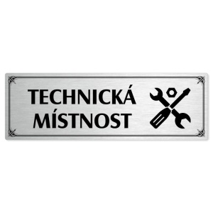 Technická místnost, 200x66mm, stříbrná popiska s okrasným rámečkem  