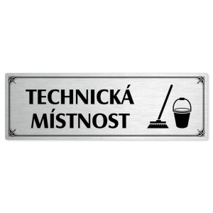Technická místnost, 240x79mm, stříbrná popiska s okrasným rámečkem  