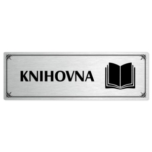 Knihovna, 240x79mm, stříbrná popiska s okrasným rámečkem  