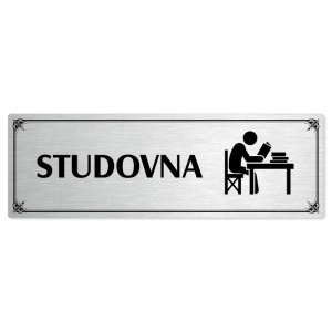 Studovna, 200x66mm, stříbrná popiska s okrasným rámečkem  