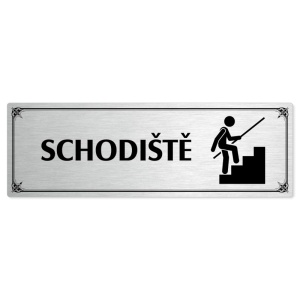 Schodiště, 200x66mm, stříbrná popiska s okrasným rámečkem  
