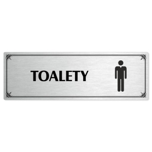 Toalety muži, 200x66mm, stříbrná popiska s okrasným rámečkem  